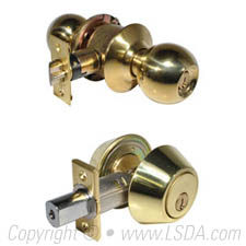 LSDA Combination 10 Ball Knob Plus Double Cylinder Deadbolt - KW1 - Bright Brass